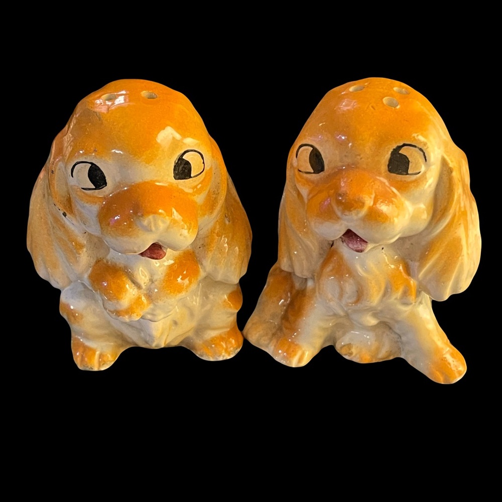 Vintage Cocker Spaniel Puppy Dogs Ceramic Salt & Pepper Shakers Japan